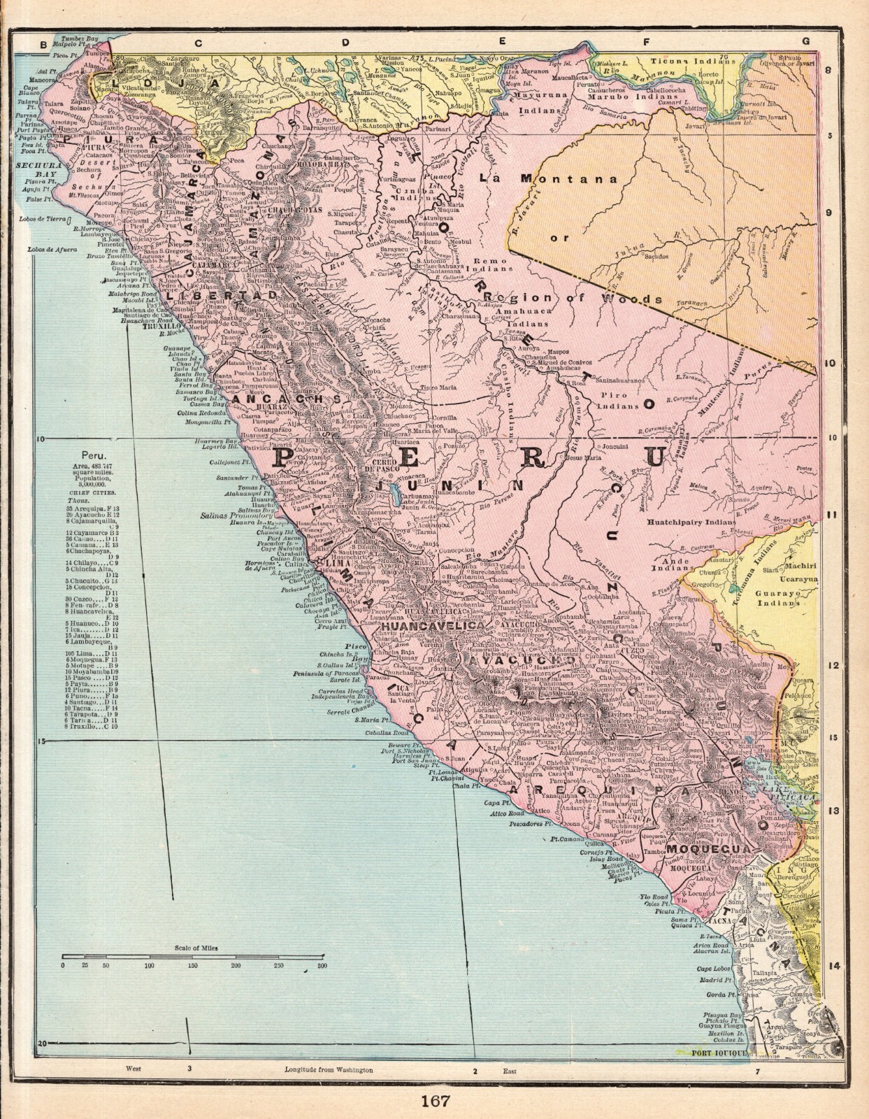 1899 Antique PERU Map George Cram Atlas Map of Peru South America 1644