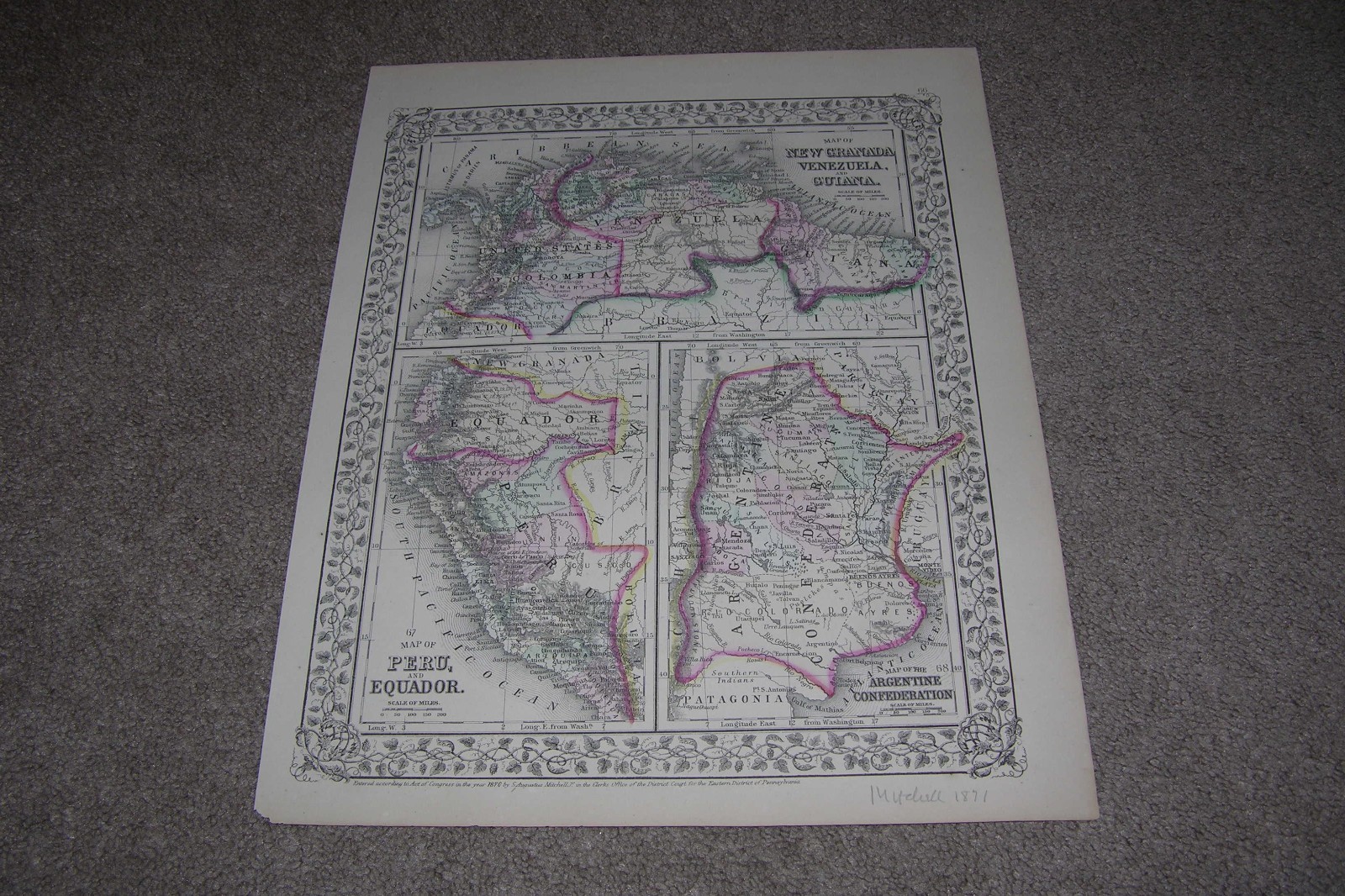 c.1871 New Granada/Venezuela/Guiana/Peru Map Antique Map by Mitchell