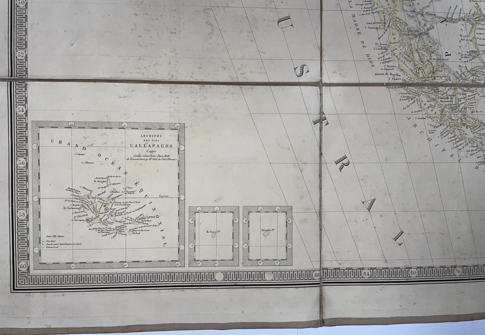 SOUTH AMERICA 1843 A.H. BRUE UNUSUAL OVERSIZE ANTIQUE WALL MAP IN ITS BOX