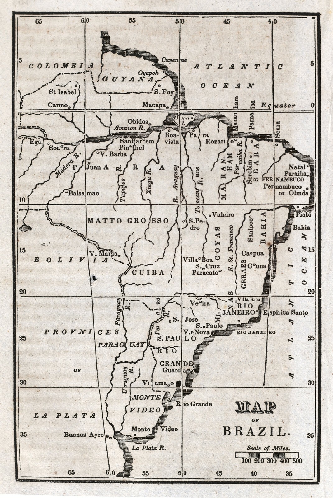 1830 Nathan Hale Map South America Brazil Rio de Janeiro Olinda Bahia Sao Paulo