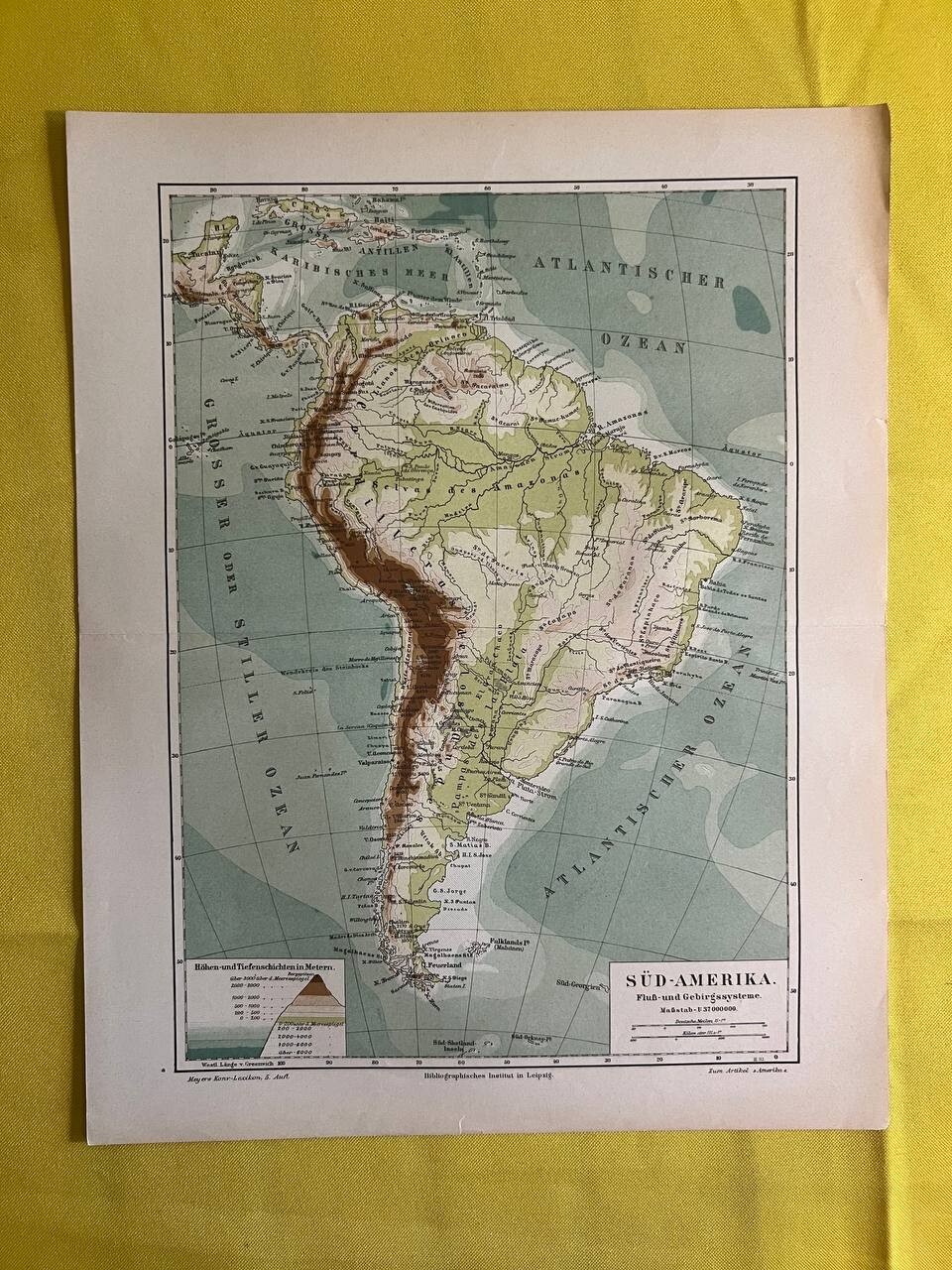 1902 SOUTH AMERICA Vintage Map Brazil Argentina Peru ORIGINAL 11.5 x 9.5″- C11-5