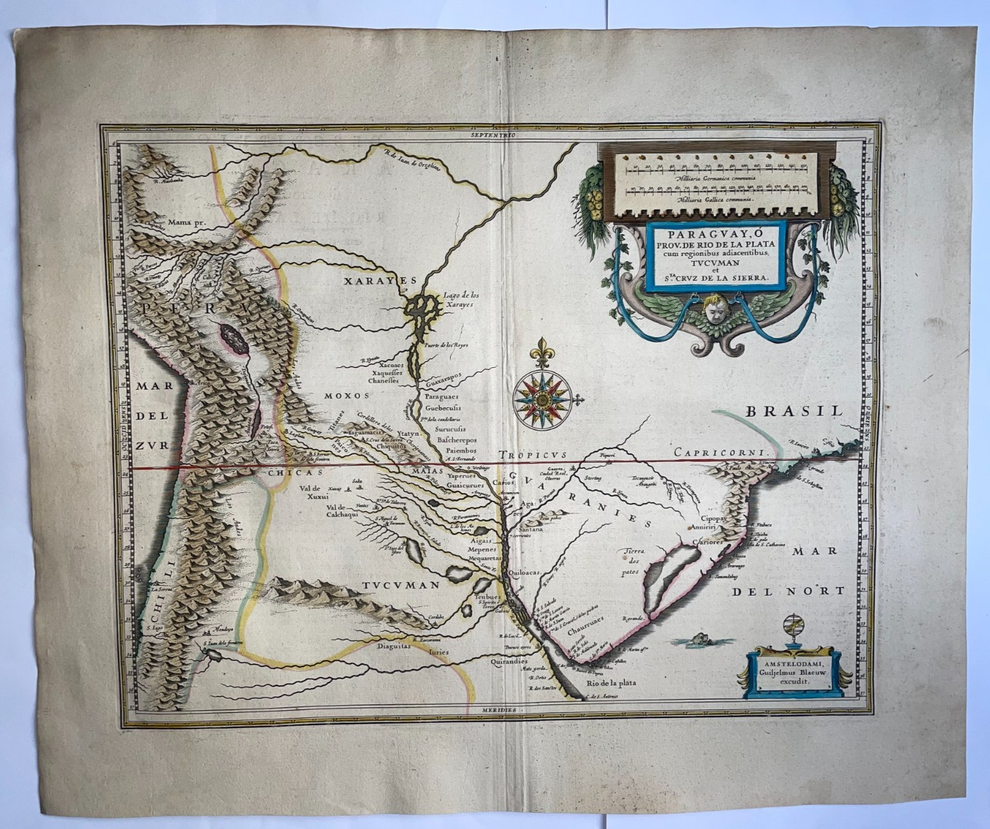PARAGUAY CHILE ARGENTINA URUGUAY 1630 WILLEM BLAEU LARGE ANTIQUE MAP