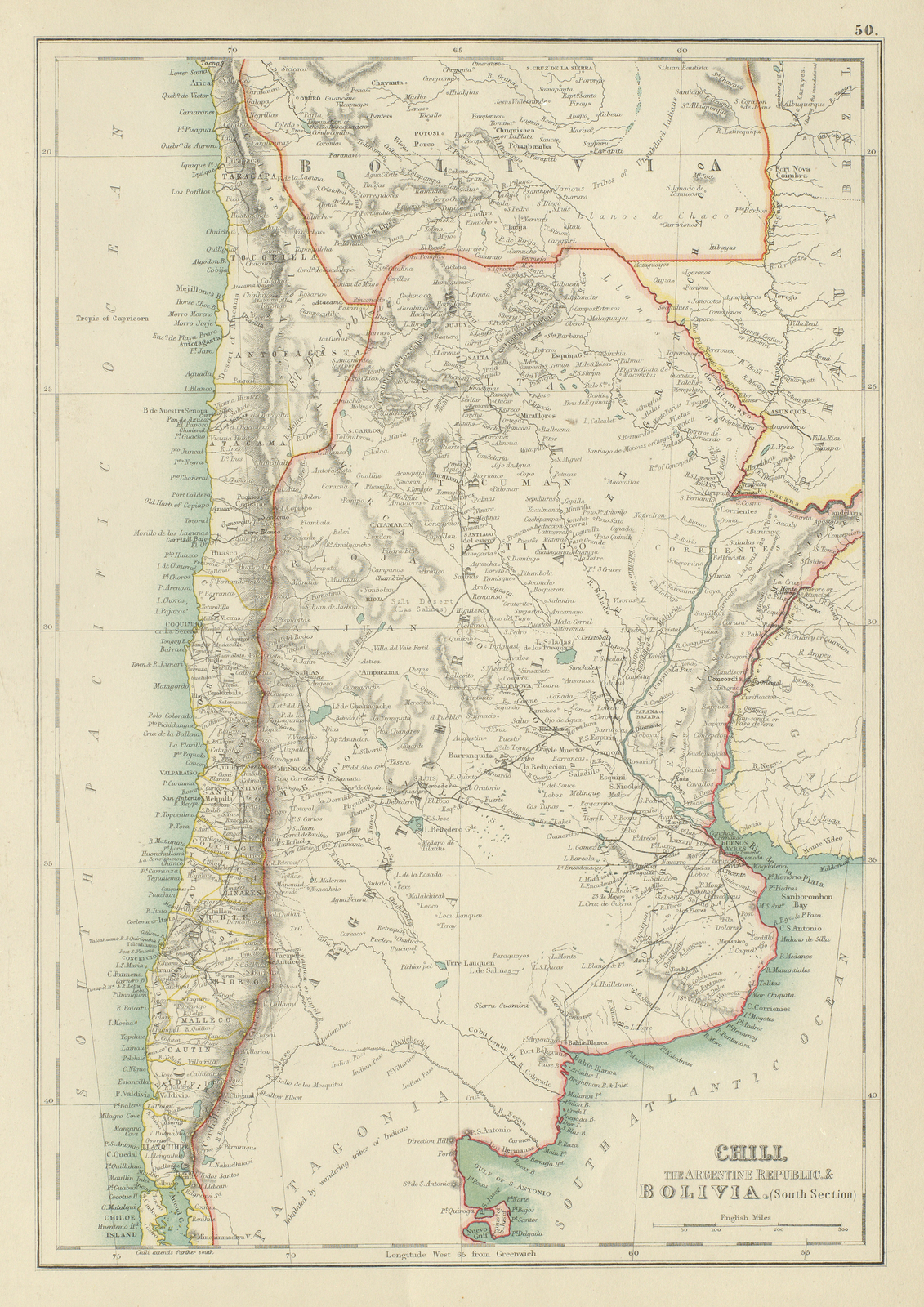 Chili Argentine Republic Bolivia. Chile Argentina Railways. BARTHOLOMEW 1898 map