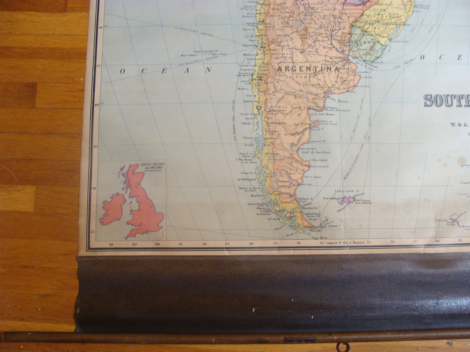Antique 1930’s A J Nystrom S. America Wall Map W & AK Johnston