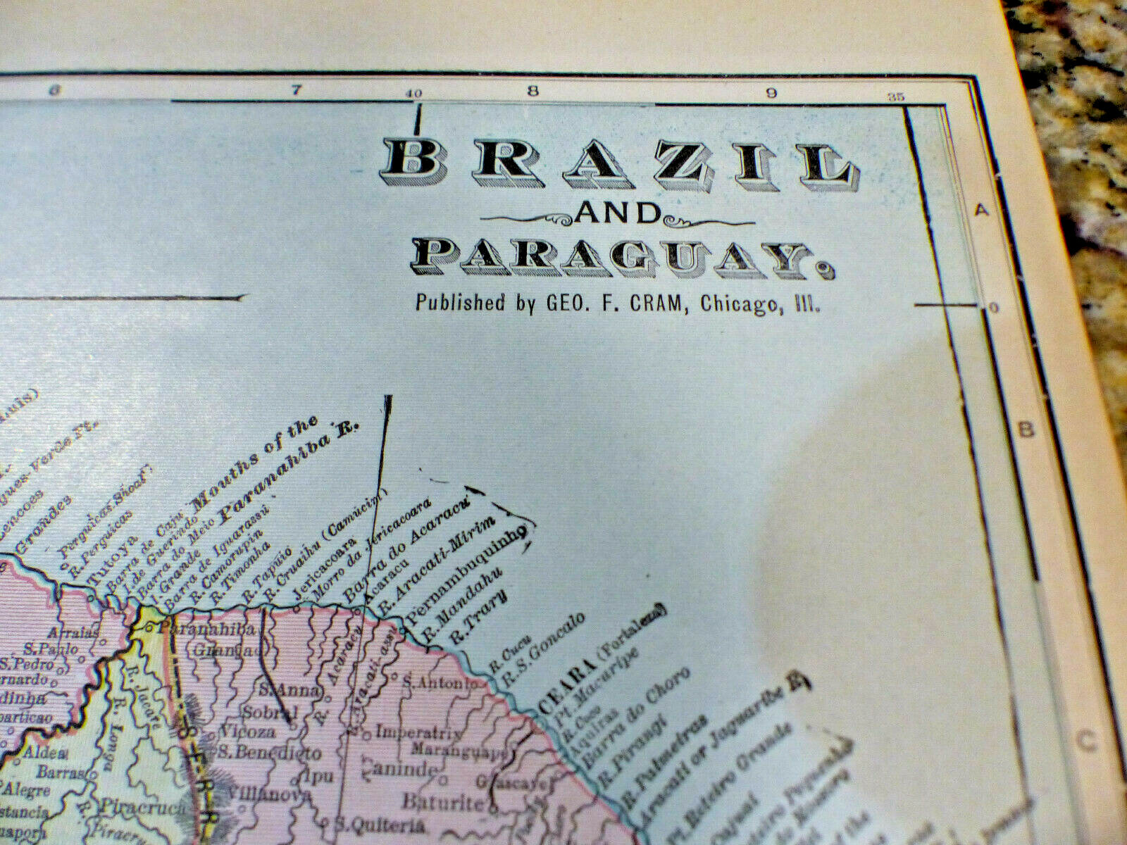 Brazil Paraguay Antique Color Map 1903 Cram’s 14½” x 22″ South America