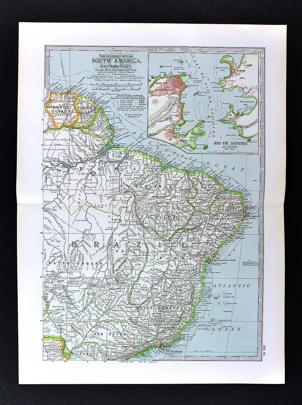 1898 Century Map Brazil Rio de Janeiro Plan Salvador Bahia Recife South America