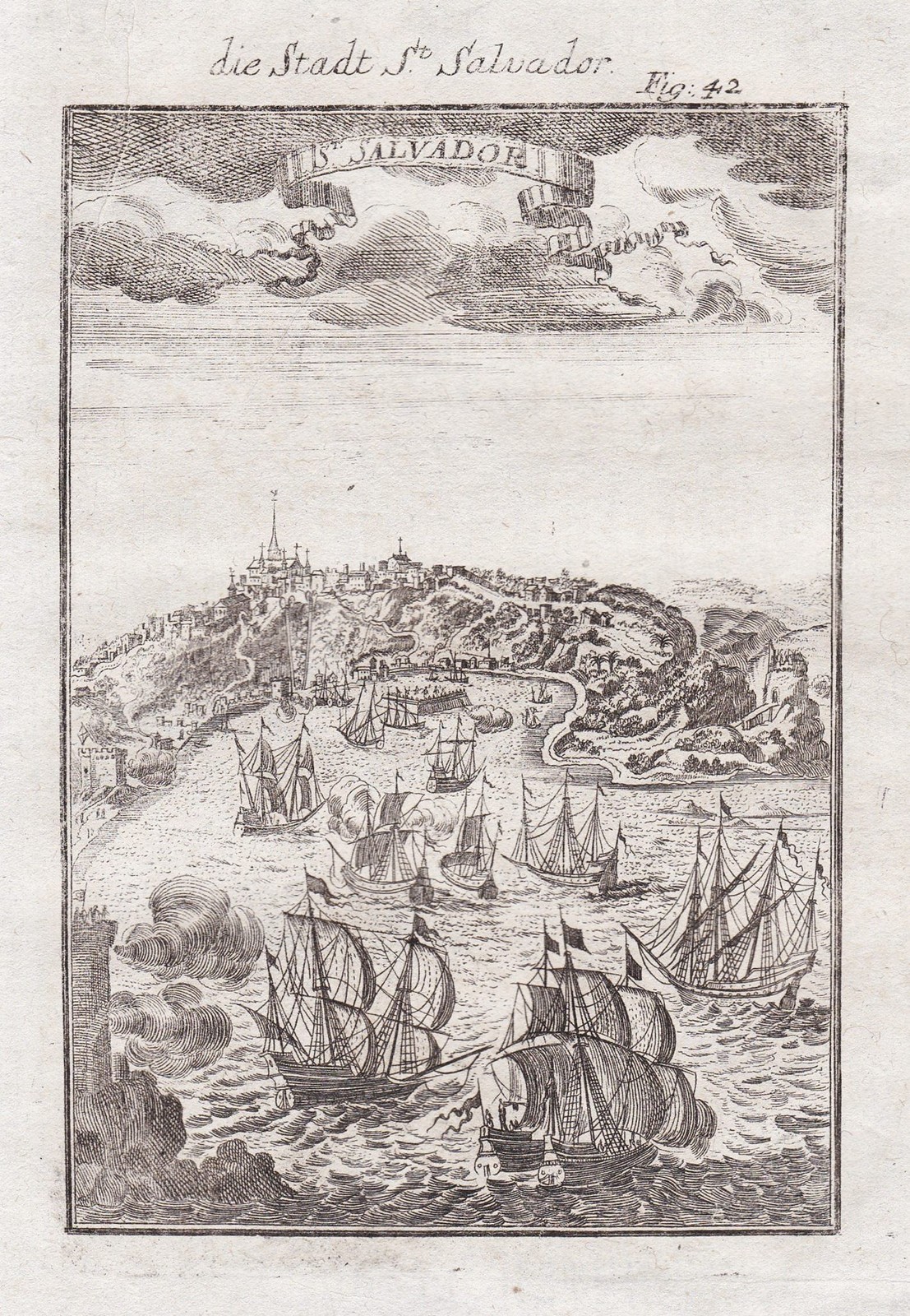 San Salvador da Bahia Brazil South America Mallet Engraving 1719