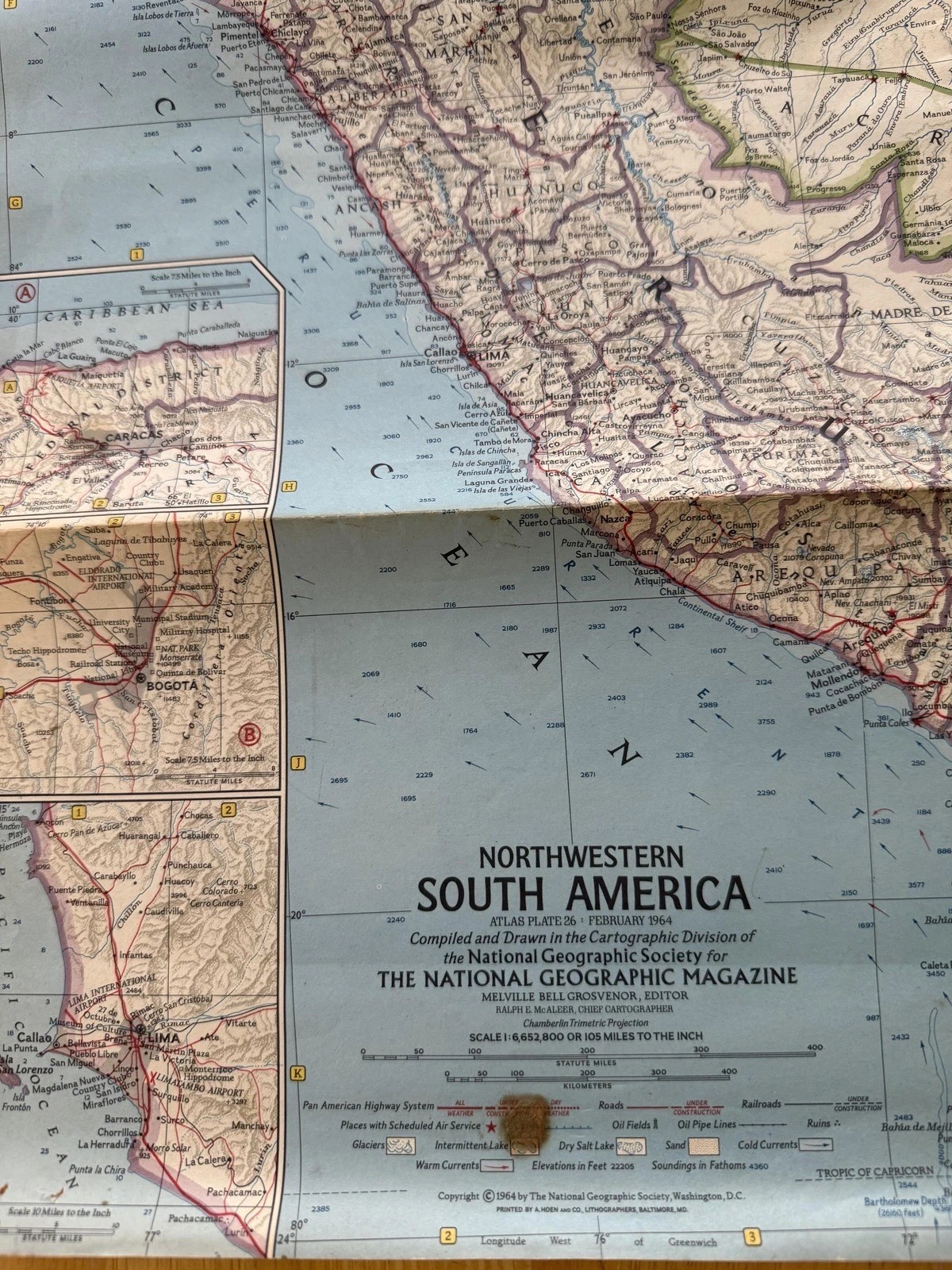 Vintage 1964 National Geographic Northwestern South America Map Fold Out 26