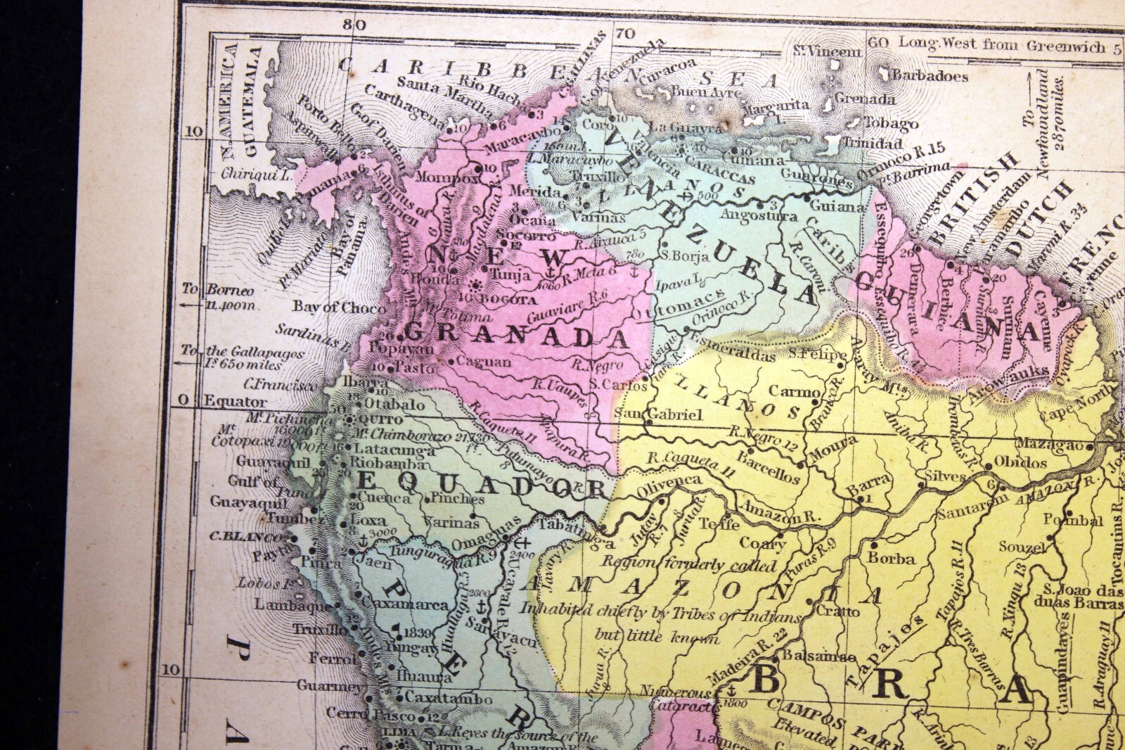 Antique 1852 Map of South America Mitchell’s Hand Colored Copper Engraving