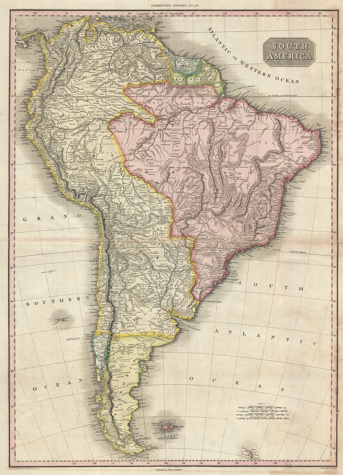 1818 Pinkerton Map of South America