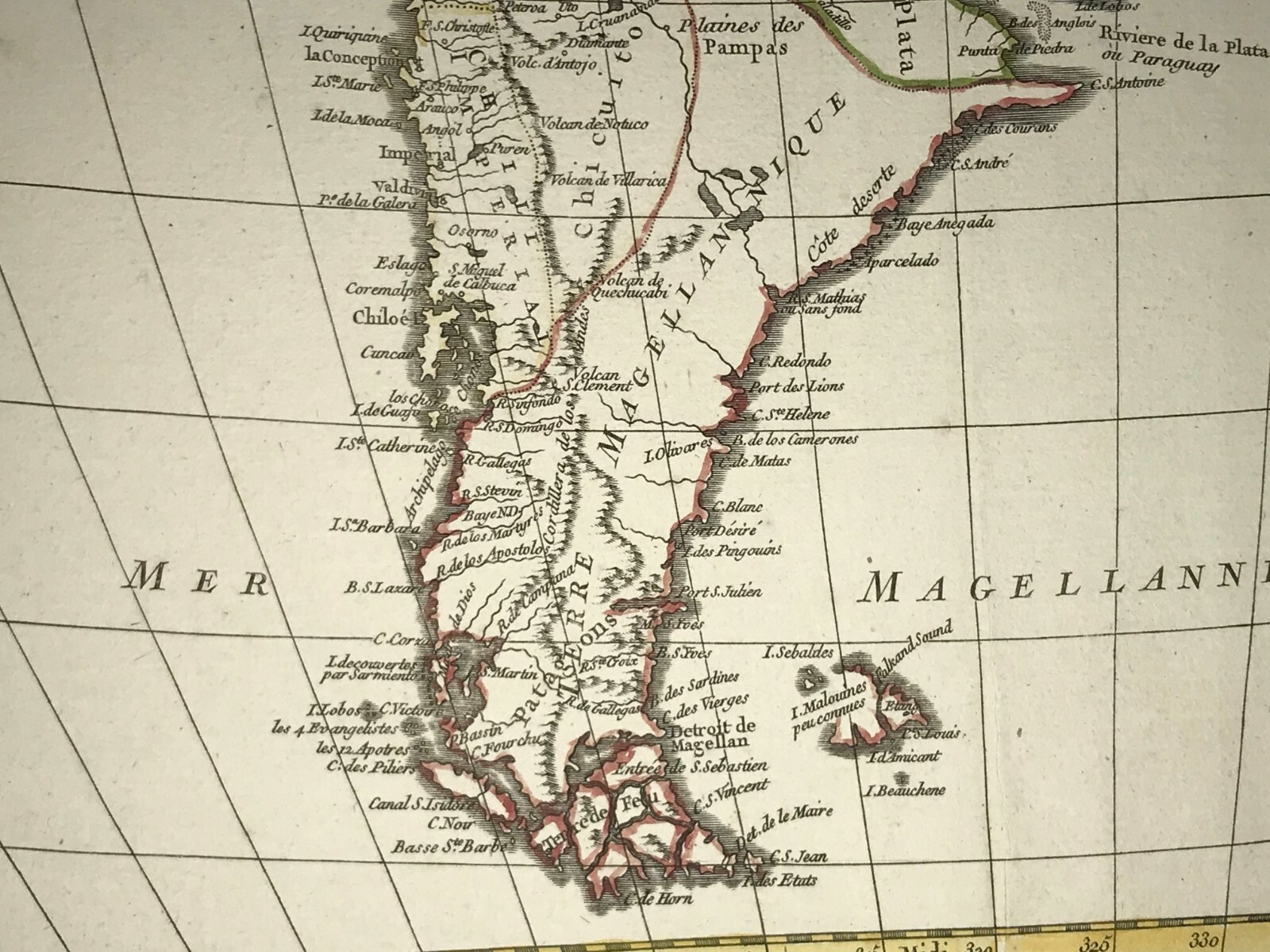 SOUTH AMERICA 1750 ROBERT DE VAUGONDY LARGE ANTIQUE MAP IN COLORS 18TH CENTURY