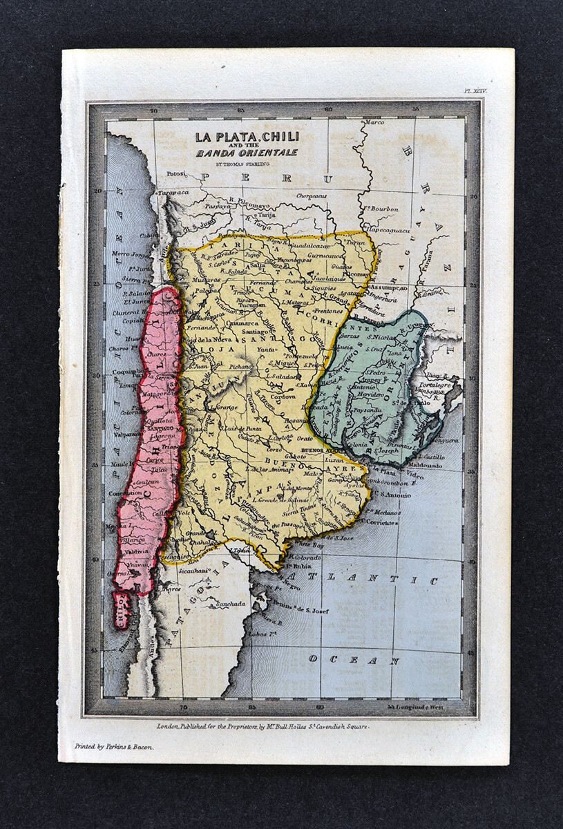 1834 Starling Miniature Map La Plata Argentina Chili Chile Uruguay Buenos Aires