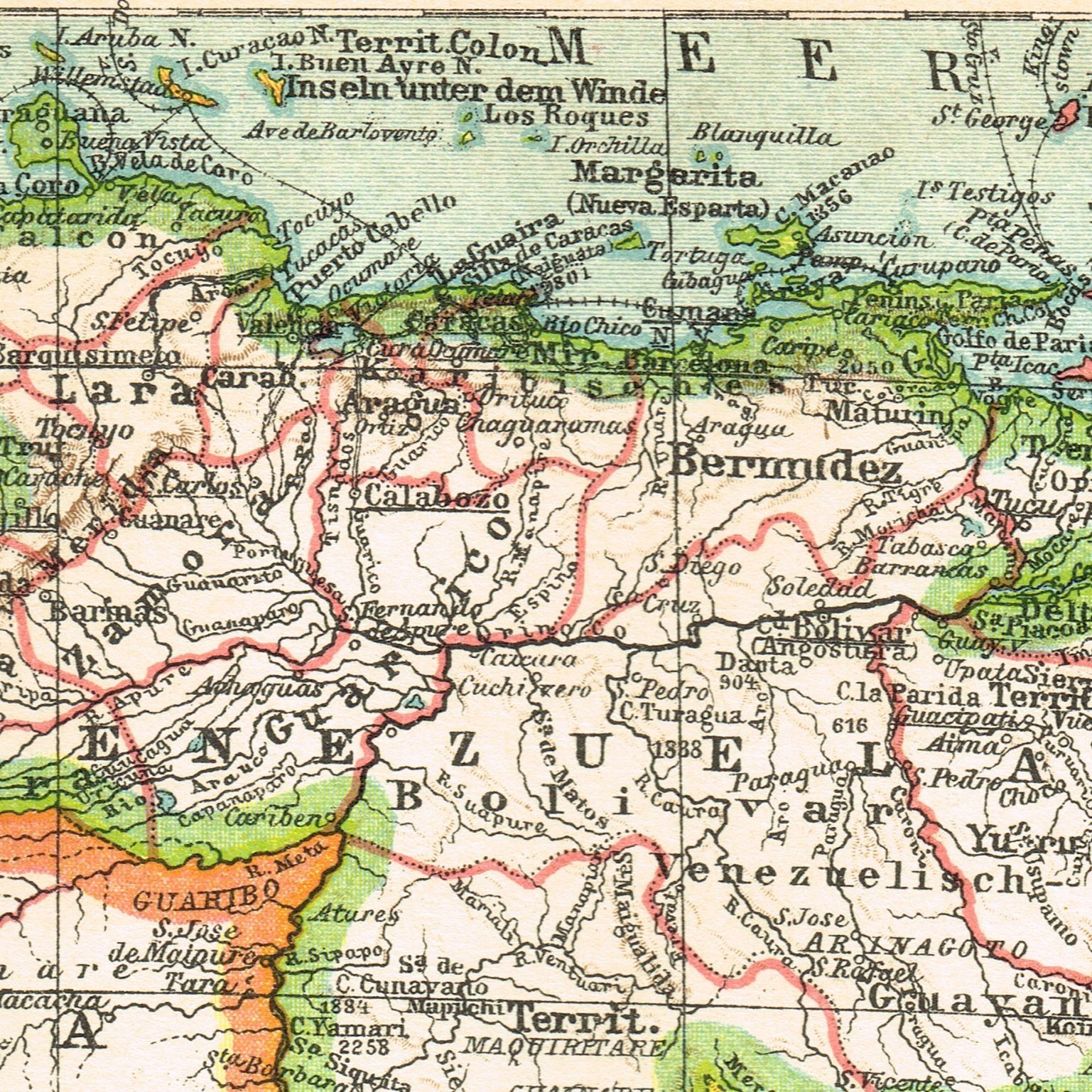 COLUMBIA dated 1907 PERU VENEZUELA ECUADOR Original Antique Map BOGOTA QUITO