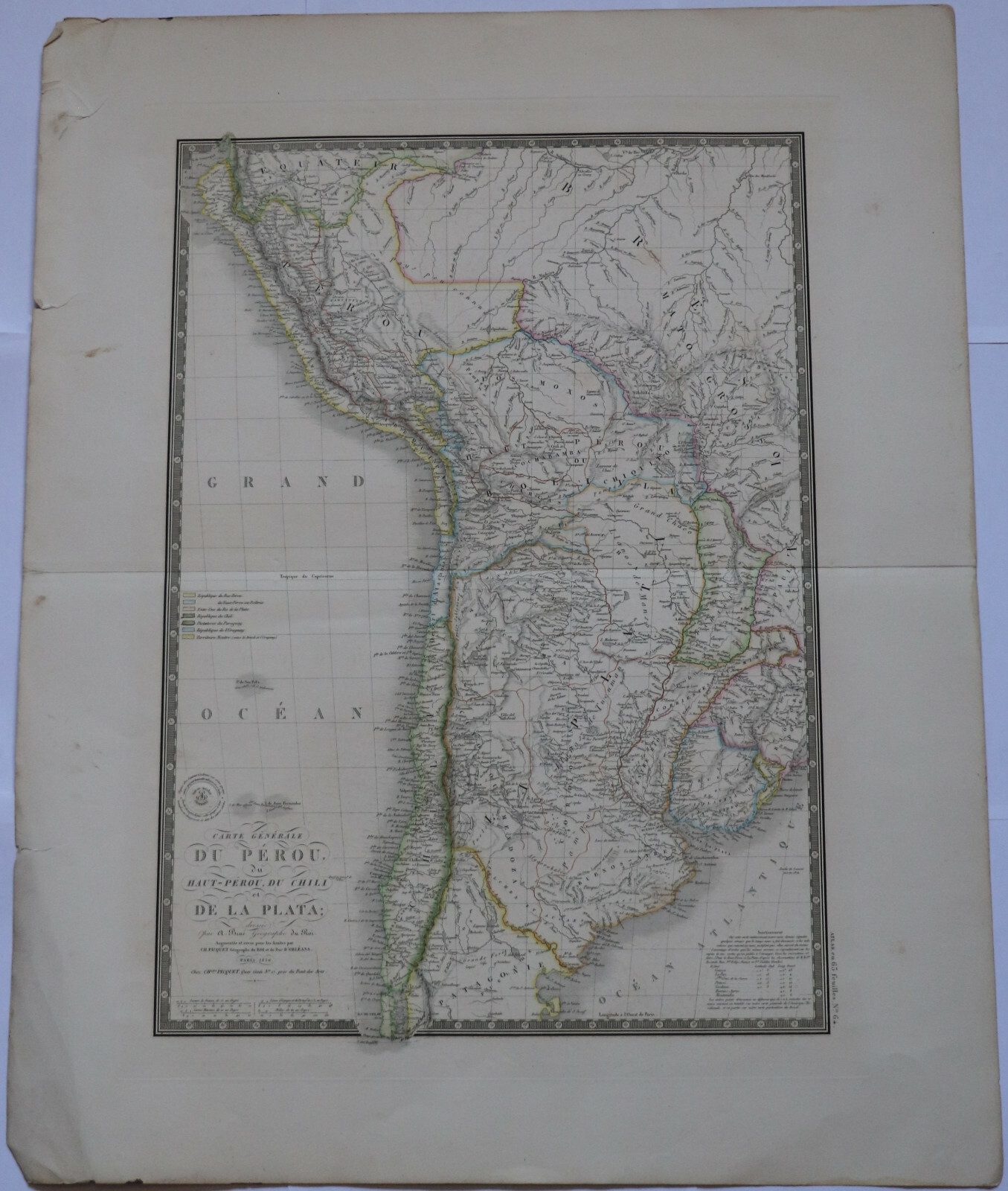 Original 1836 Peru – Brue Atlas 26″ x 21″ huge map – Antique