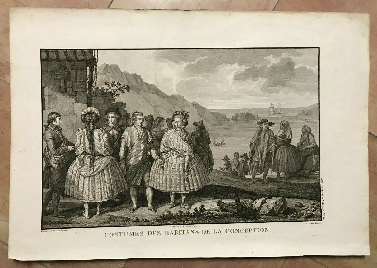 BAY OF CONCEPTION CHILE INHABITANTS 1797 LA PEROUSE LARGE ANTIQUE PLATE
