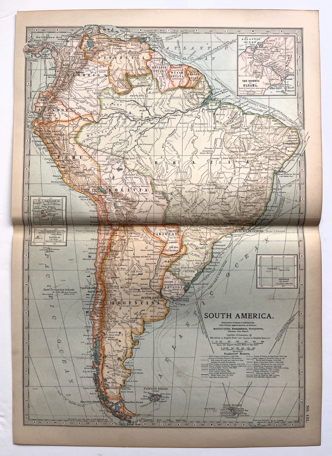 South America – Original Antique Encyclopaedia Britannica Folding Map c 1900