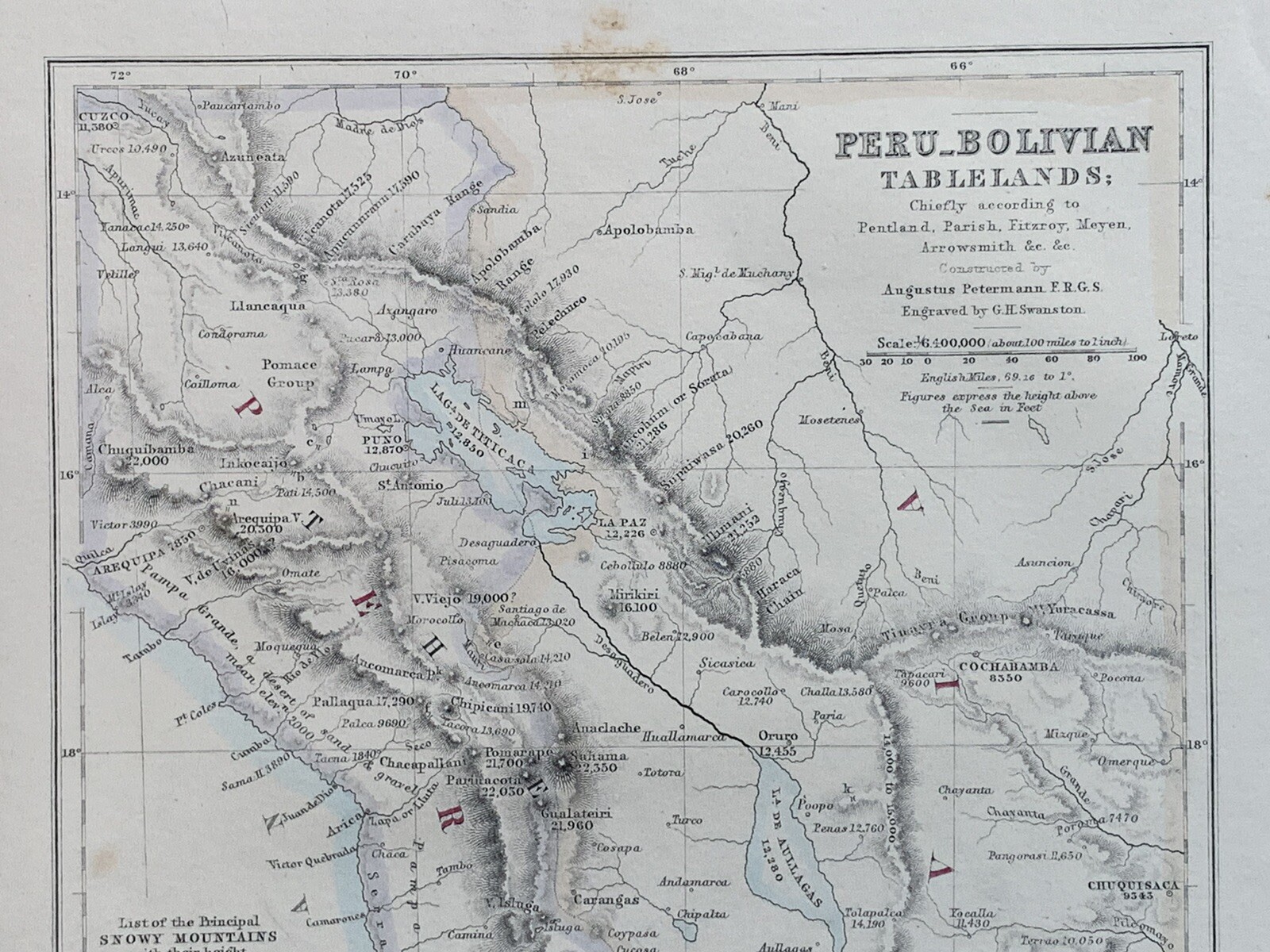 1852 Peru & Bolivia Original Antique Hand Coloured Map by G.H. Swanston