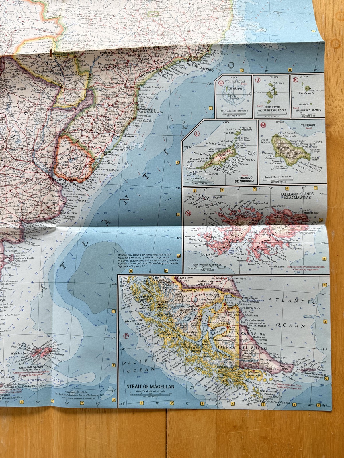 Vintage 1960 National Geographic South America Color Map Atlas Plate 28 Fold Out