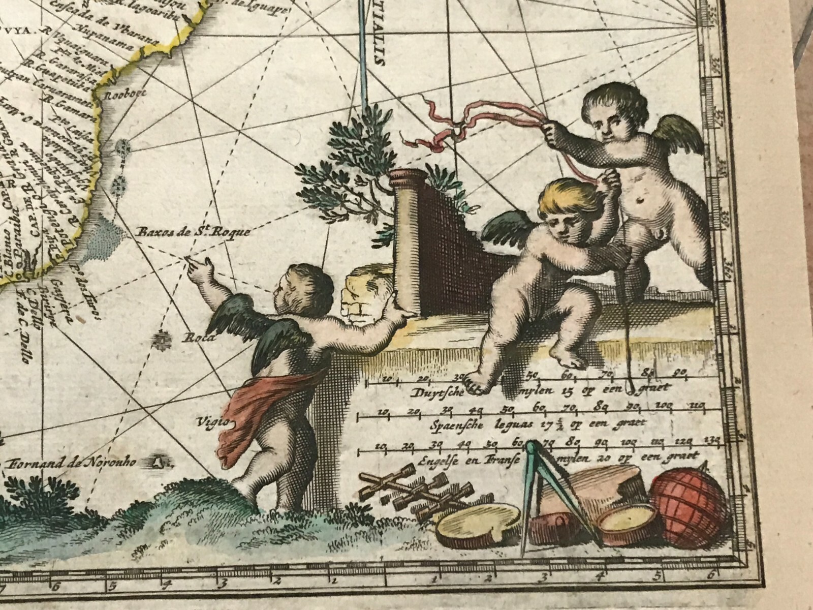 BRAZIL 1673 Arnoldus MONTANUS LARGE UNUSUAL ANTIQUE ENGRAVED MAP 17TH CENTURY