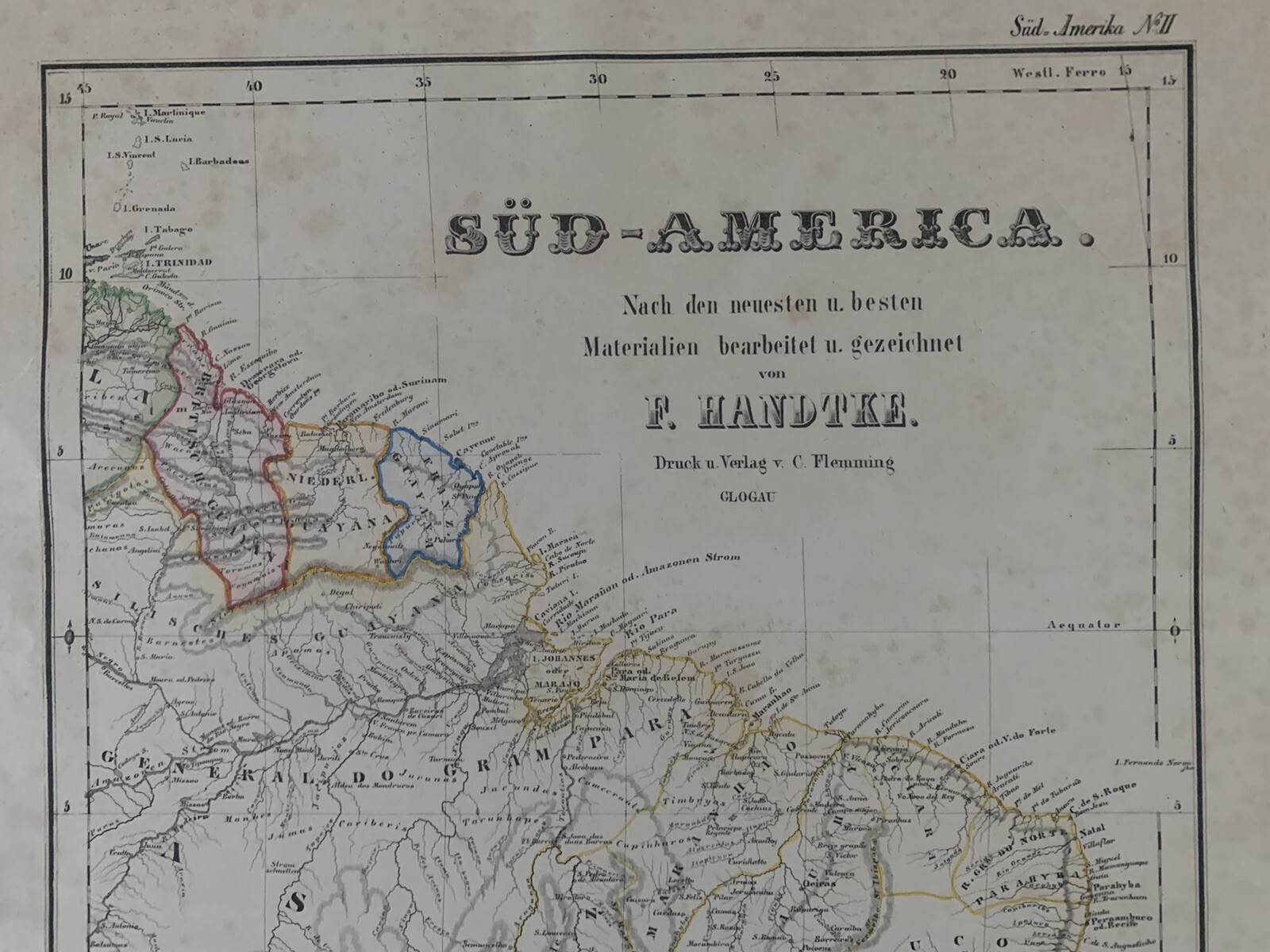 1854 Northeast South America (Brazil, The Guianas) Antique Map by Carl Flemming