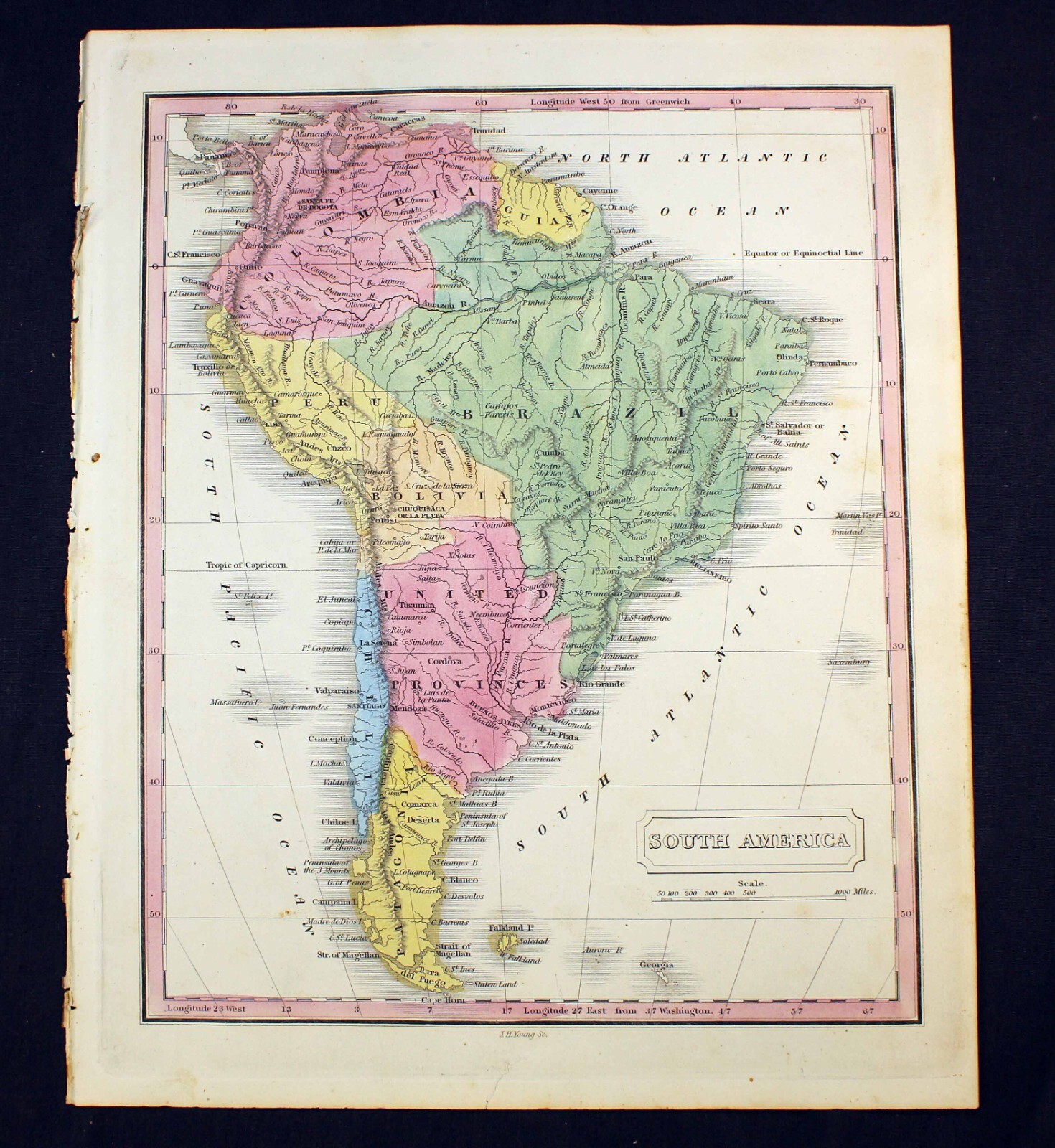1832 South America M. Malte-Brun Color Map J.H. Young