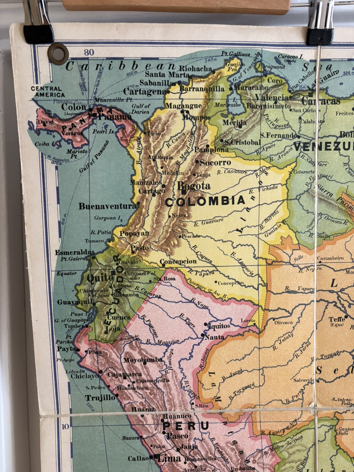 G W Bacon’s Excelsior Map of South America Large School Map 1920’s/30’s