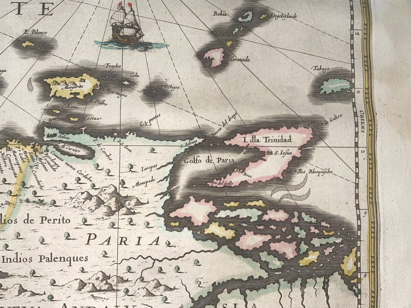 VENEZUELA 1642 WILLEM JANSZOON BLAEU LARGE ANTIQUE ENGRAVED MAP 17TH CENTURY