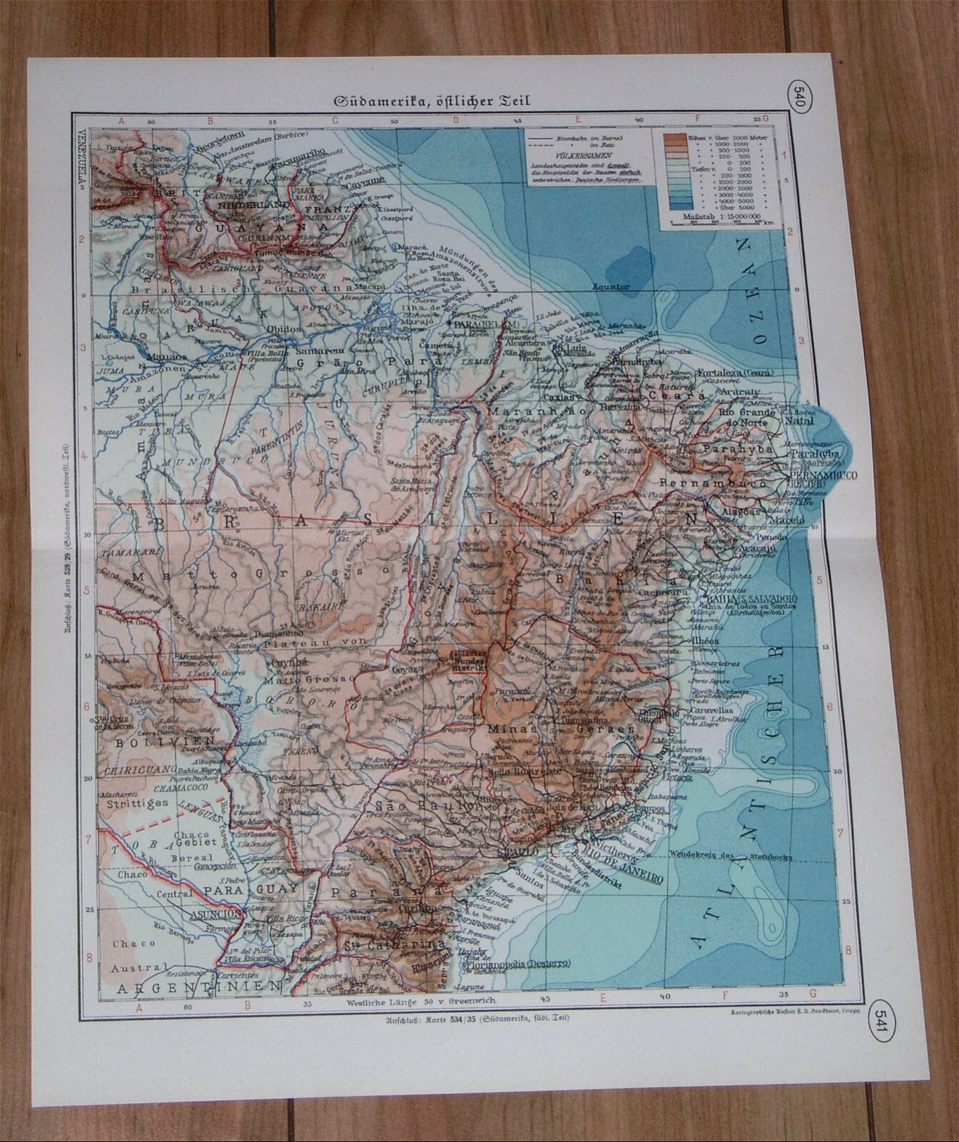 1938 ORIGINAL VINTAGE MAP OF BRAZIL / AMAZON RIVER / SOUTH AMERICA