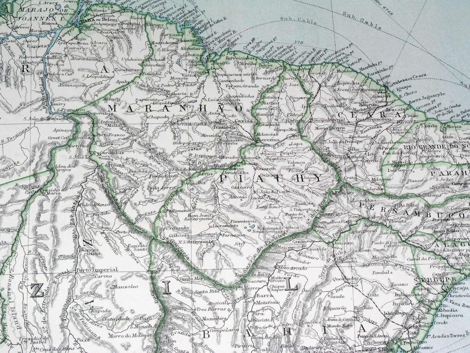1908 ANTIQUE MAP OF EASTERN BRAZIL / PARAGUAY / SOUTH AMERICA