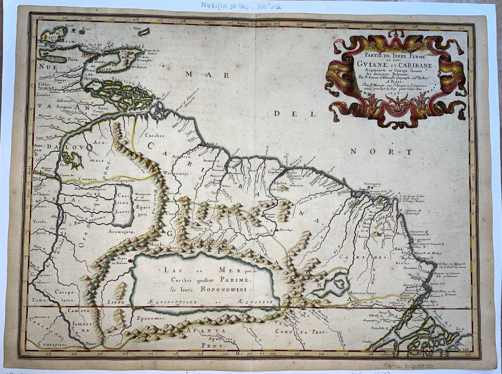 NORTHEASTERN SOUTH AMERICA “EL DORADO” 1656 NICOLAS SANSON LARGE ANTIQUE MAP