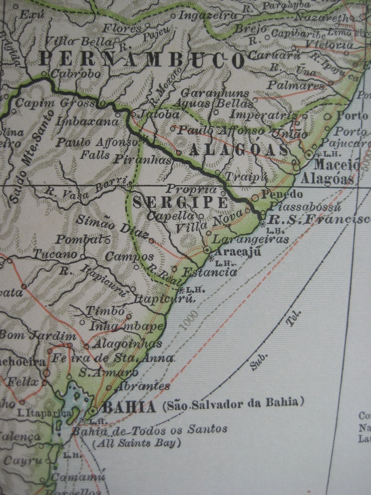 Original 1897 Map BRAZIL Rio de Janeiro Bahia Paramaribo São Paulo Amazon River