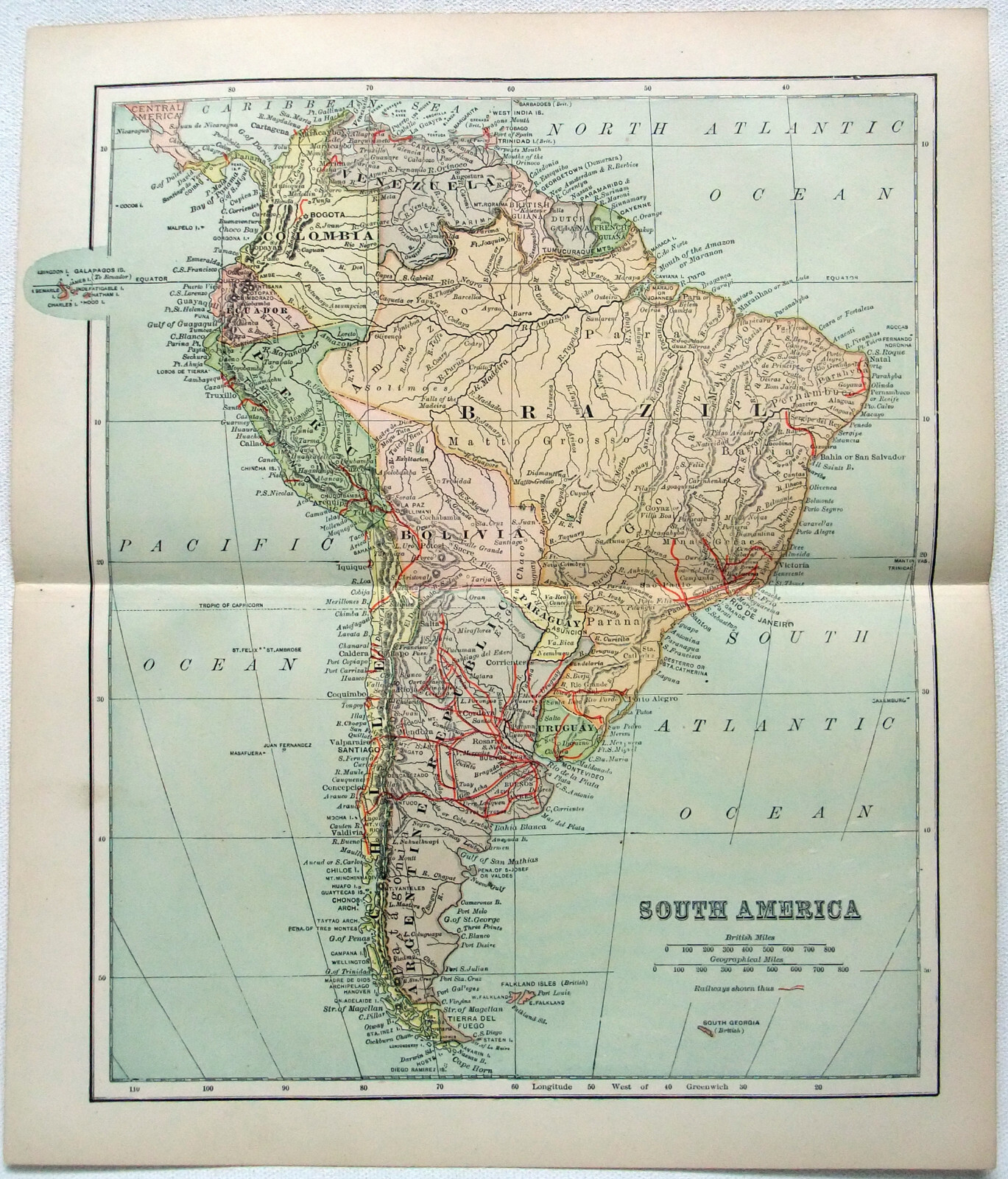 South America – Original 1895 Map by Dodd Mead & Company. Antique