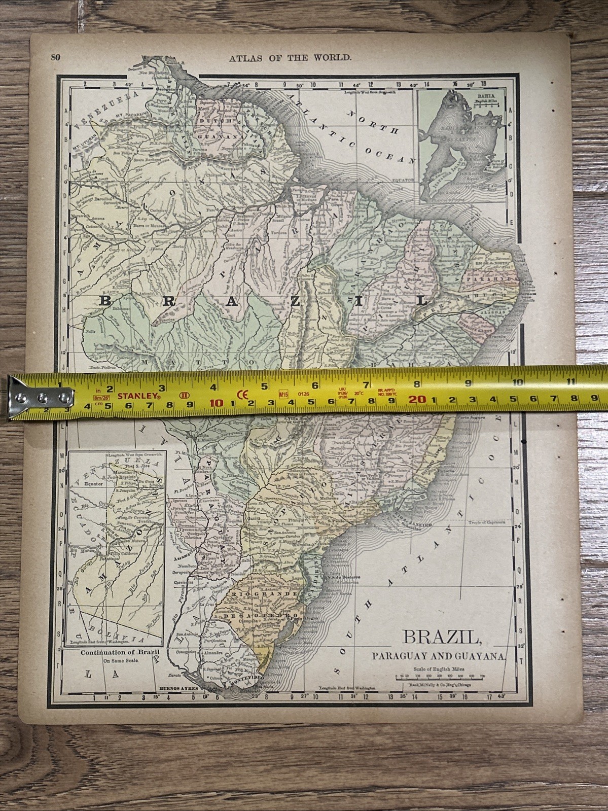 Antique 1890 Map Of Brazil, Paraguay & Guayana 14”x11”