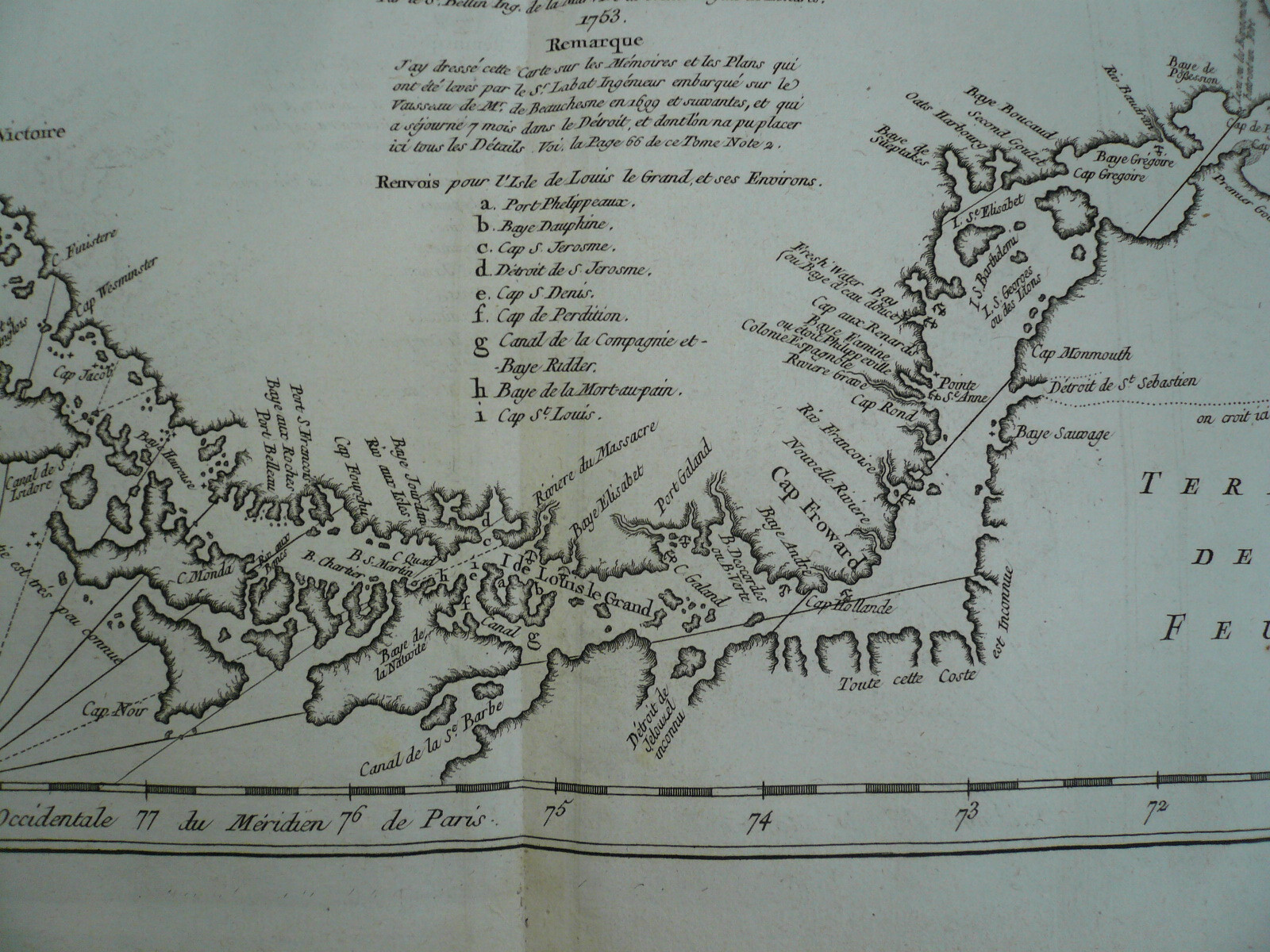 Strait of Magellan, anno 1760, Bellin Copperengraving, edited anno 1760,