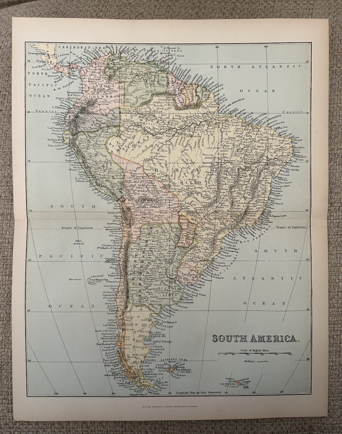 Antique Map South America c1870s Fold-Out Victorian Atlas Print Original