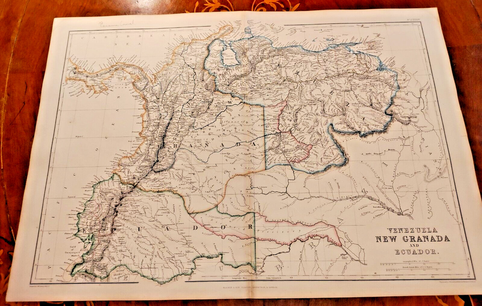1859 Coloured Map Blackie Venezuela New Granada & Ecuador Panama Canal Colombia