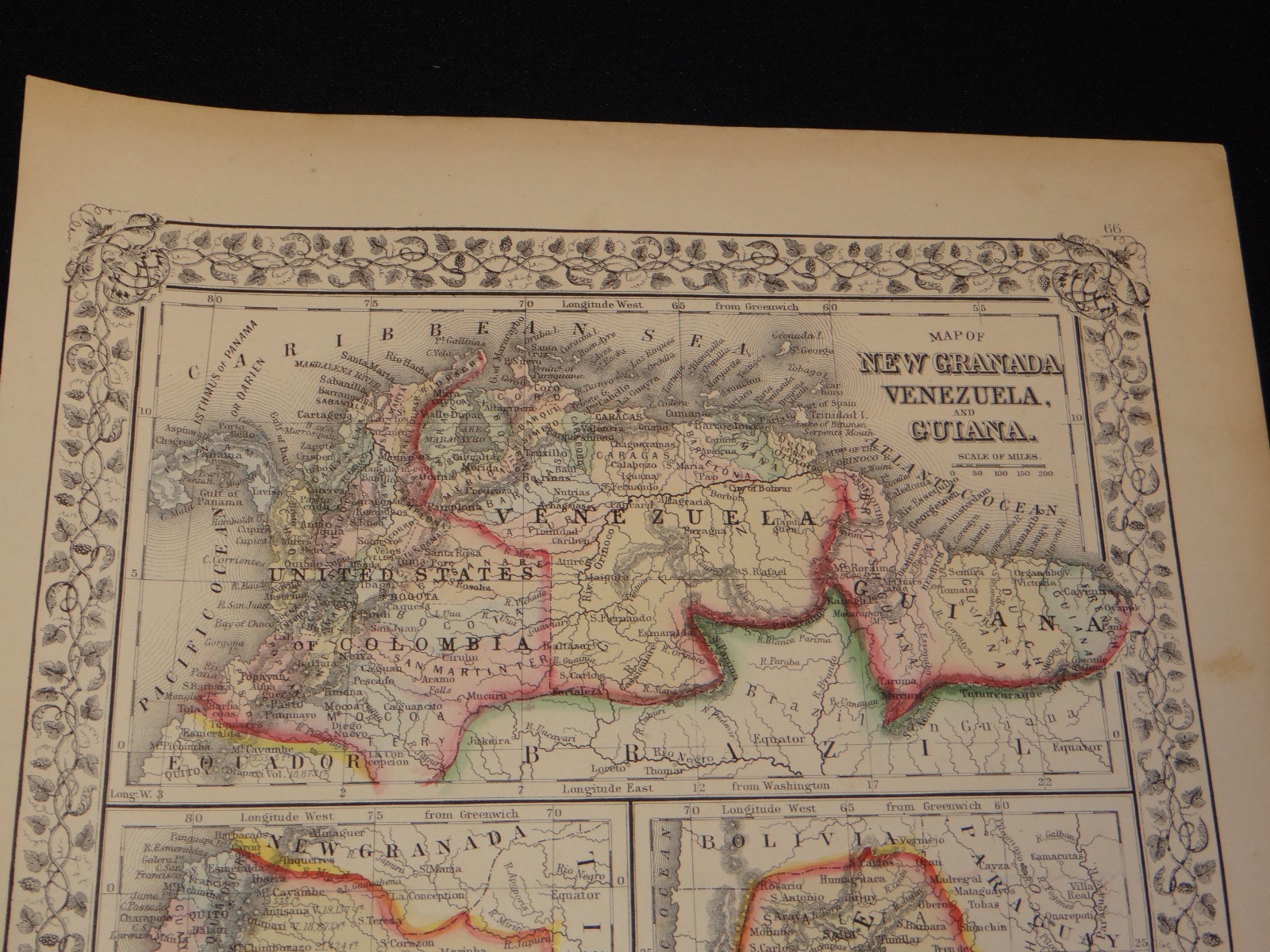 ONE (1) 1867/1871 MITCHELL ATLAS MAP “PERU, VENEZUELA & ARGENTINE” 15.25″x12″