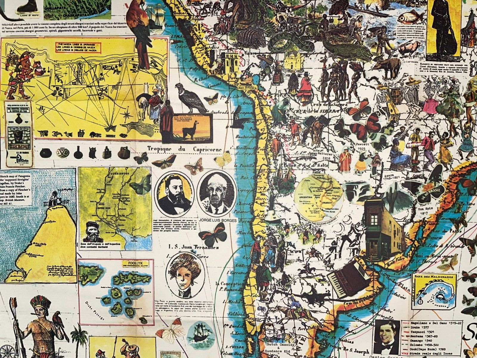 SOUTH AMERICA 1986 ANDREA PISTACCHI LARGE UNUSUAL PICTORIAL MAP