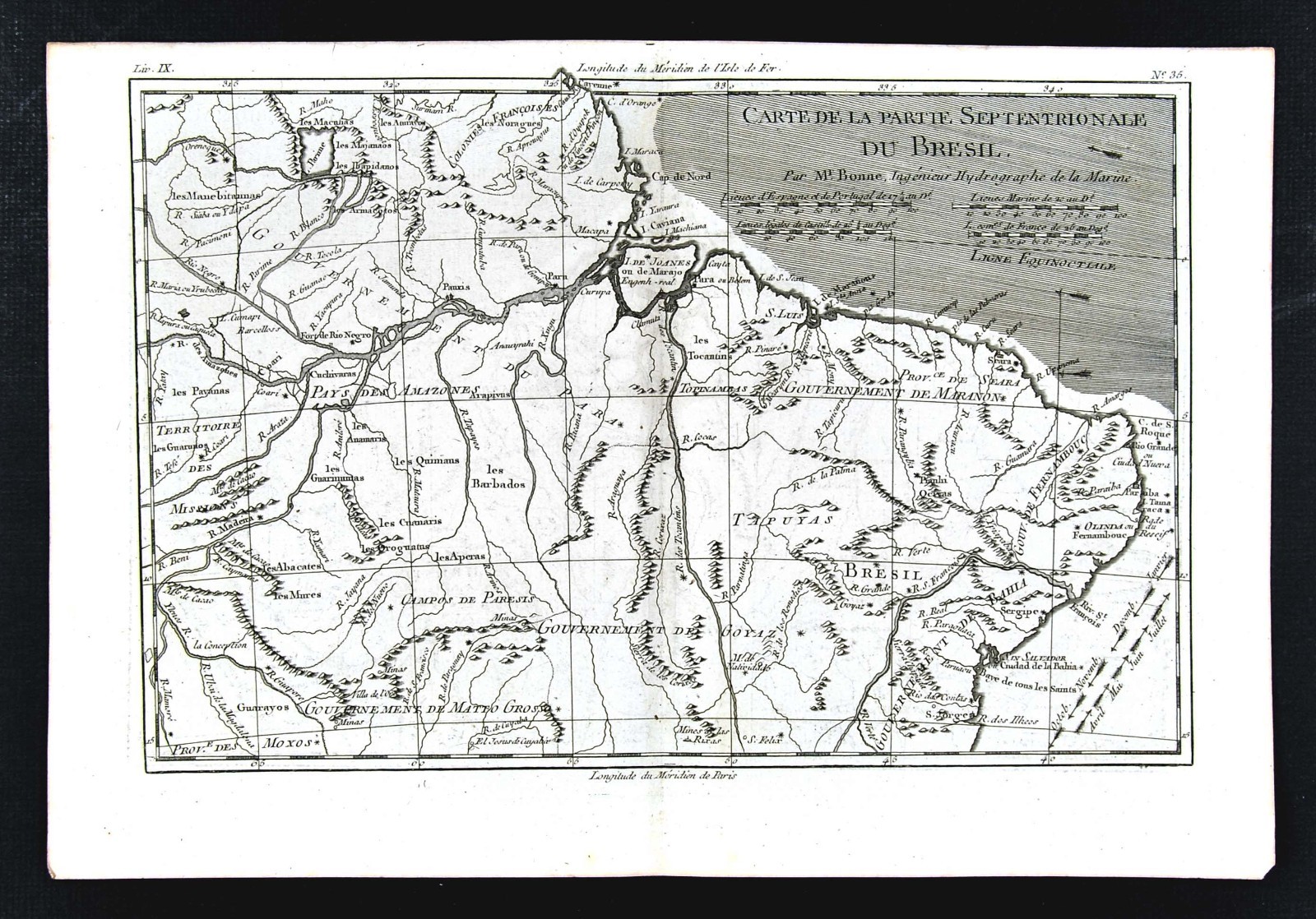 1779 Bonne Map – Northeast Brazil Amazon Marijo Recife Salvador – Lake Parime