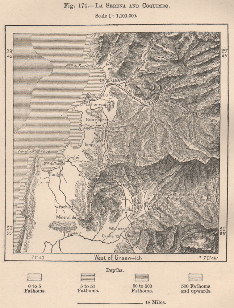 La Serena and Coquimbo. Chile 1885 old antique vintage map plan chart