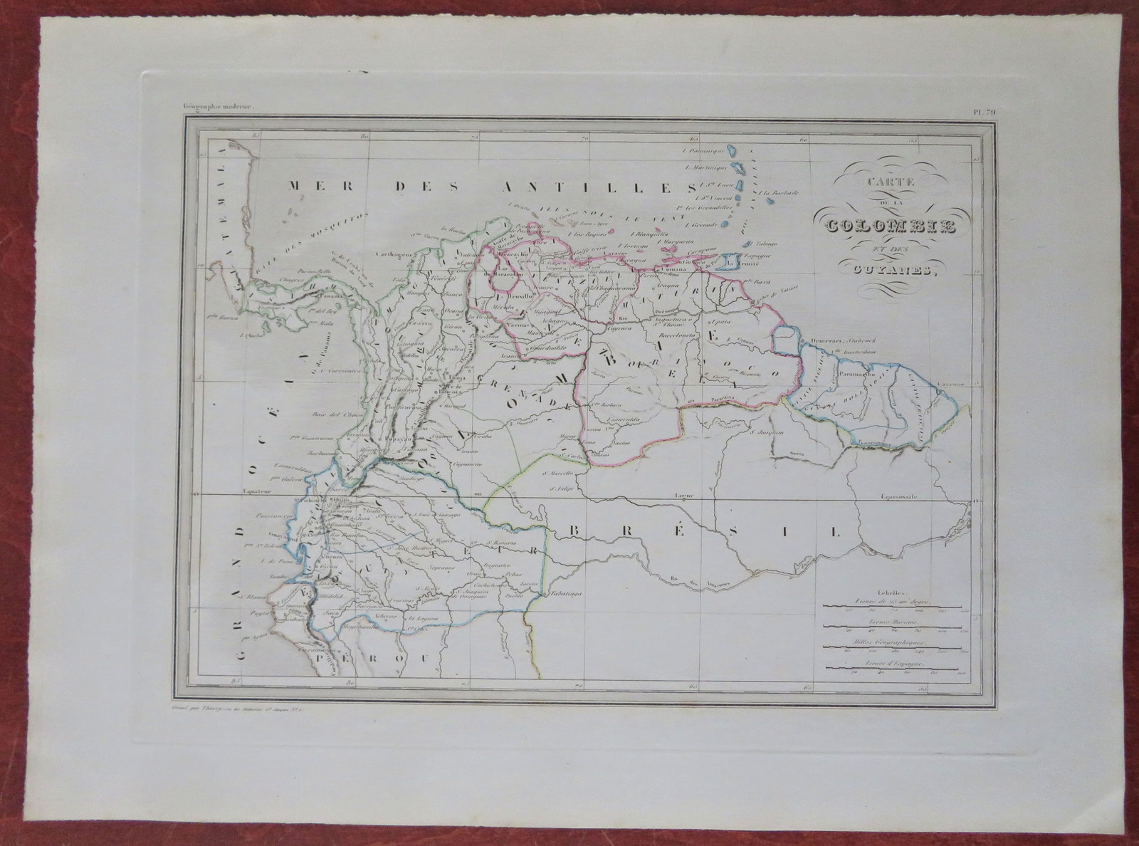 Colombia Venezuela Guyana Suriname French Guyana 1846 Thierry engraved map