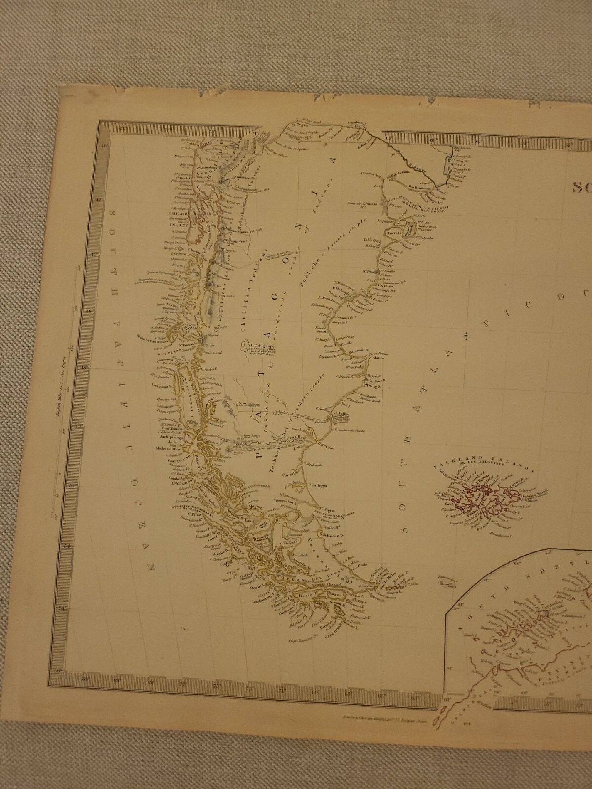 Large 1846 Map Of Argentina/ Patagonia South America Charles Knight atlas.