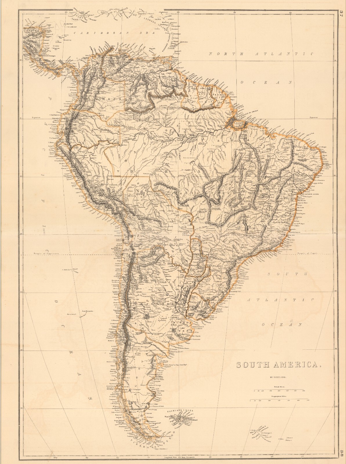 1876 South America antique map ~ 27.5″ x 19.5″ – large hand color in outline