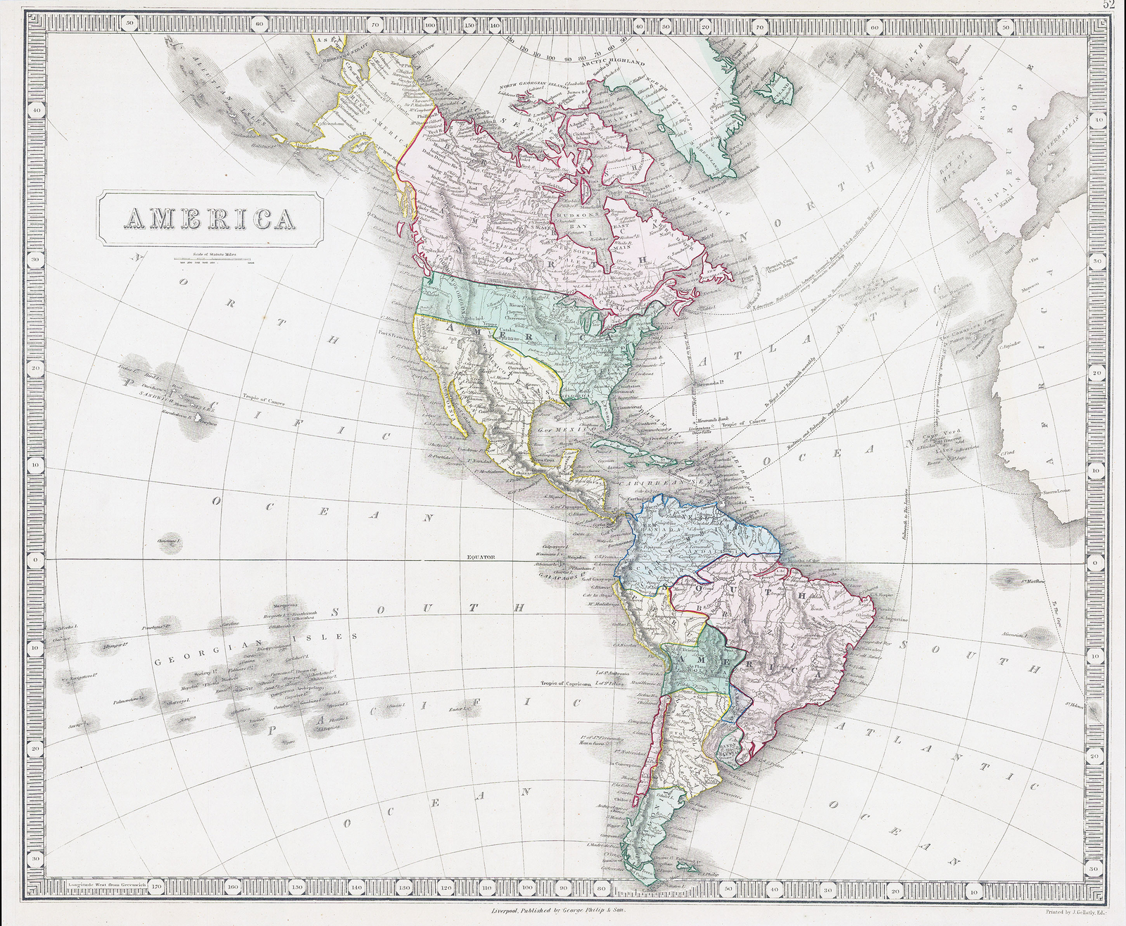 1851 Large antique map of the AMERICAN CONTINENT North South America (GPM38)