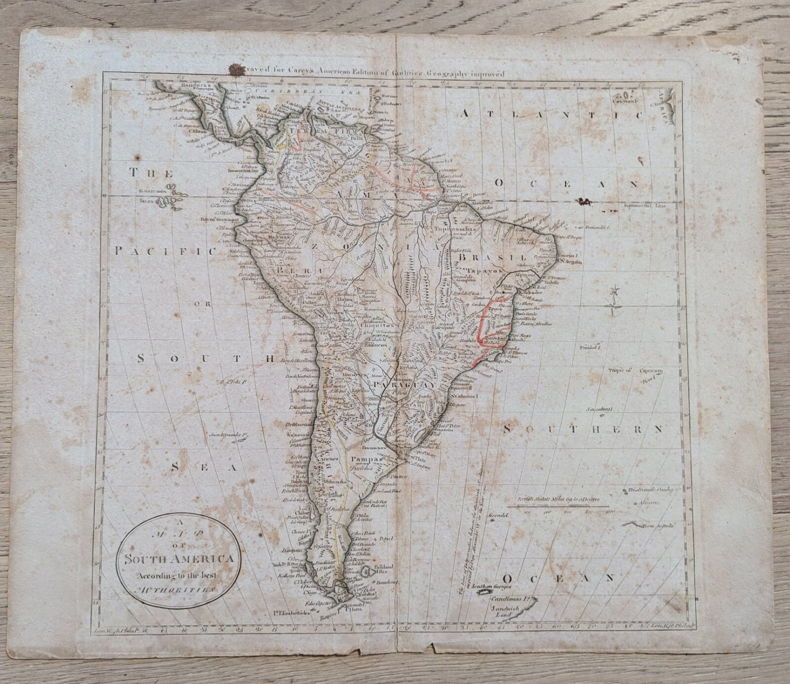 1795 Mathew Carey South America Map Antique Original Guthrie Geography