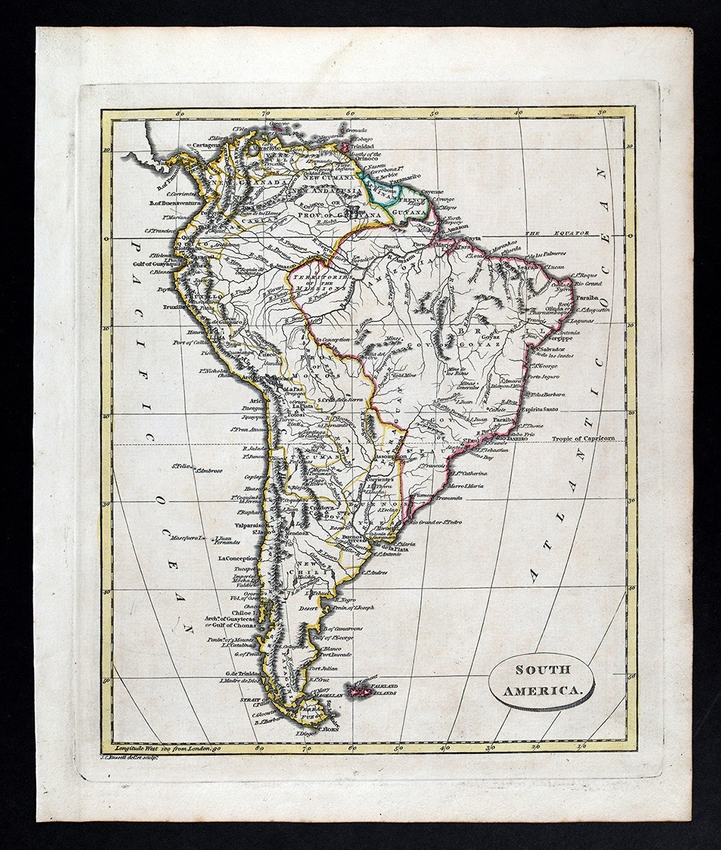 1817 John Russell Map South America Brazil Argentina Chile New Granada Peru SA