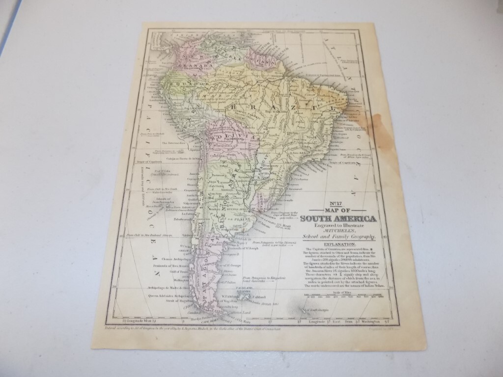 1839 Antique Mitchell Map of SOUTH AMERICA / B