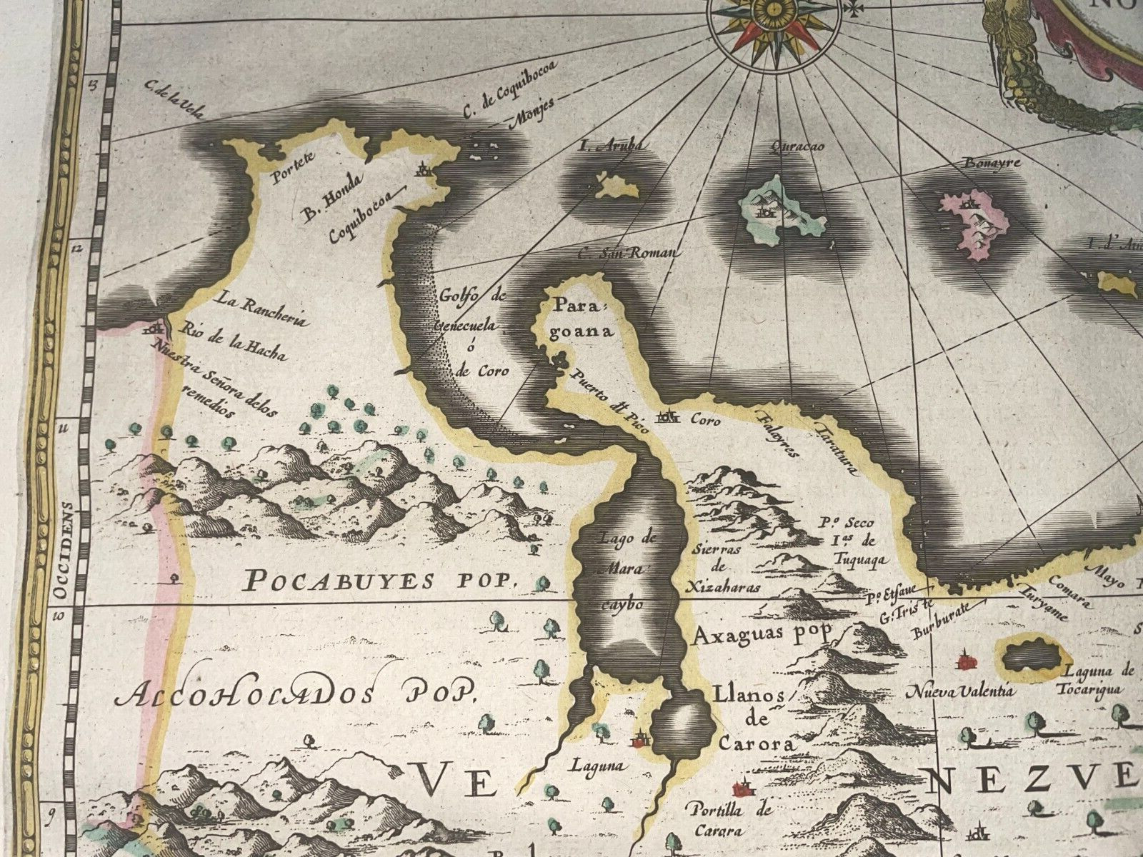 VENEZUELA 1642 WILLEM JANSZOON BLAEU LARGE ANTIQUE ENGRAVED MAP 17TH CENTURY