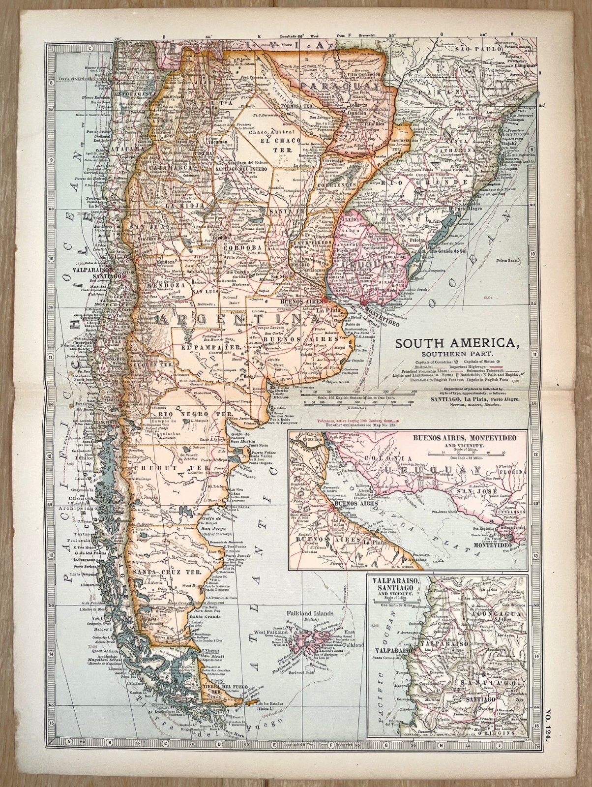 South America – Original Antique Encyclopaedia Britannica Folding Map c 1900