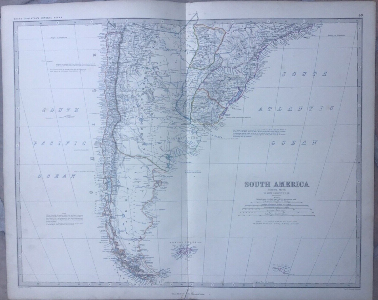 1861 Double-Page Antique Map – “SOUTH AMERICA” – Southern Sheet – Keith Johnston